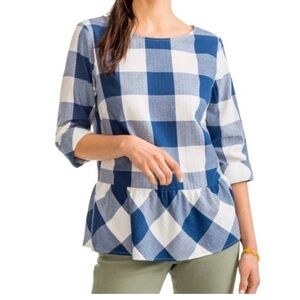 Southern Tide Women’s Jillian Navy Check Peplum Top